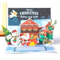 Handmade 3D Pop up Xmas Card Merry Christmas Happy New Year Santa Claus Reindeer Snowman Elf Penguin Angel House Gift Seasonal Greetings Celebrations Card